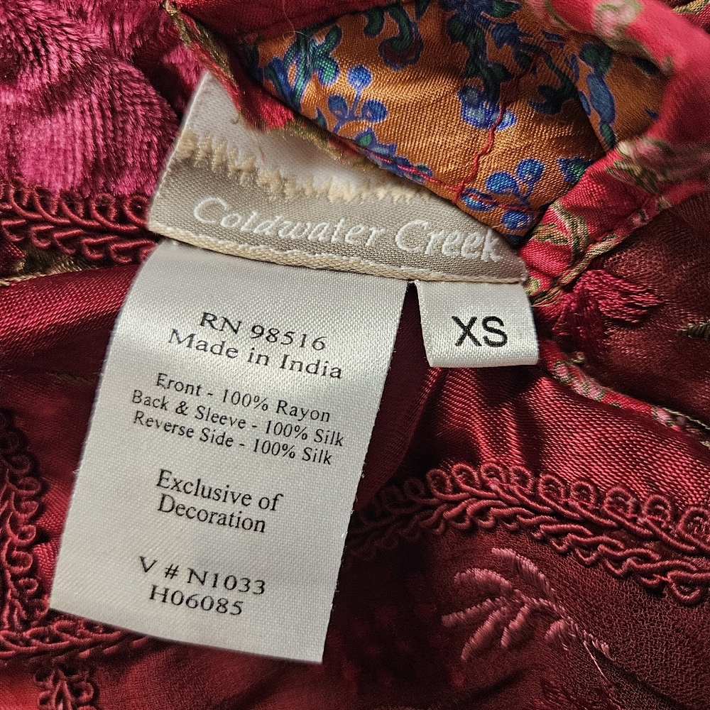 Vintage Coldwater Creek Reversible Velvet Jacket XS Boho Y2K Grandmacore Quilted - Picture 7 of 12